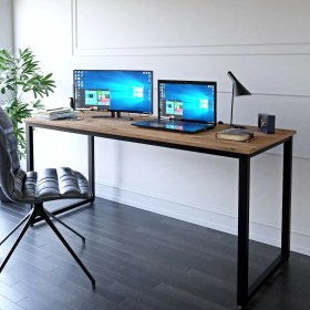 Resim Abronya Ofis Masası Ahşaplı Metal Ayaklı Çalışma Masası Mutfak Masası Beyaz Renk 60X140 cm 