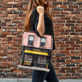 Resim 1 Adet Şık Kitapçı Baskılı Büyük Tote Çanta - Dayanıklı Polyester Yeniden Kullanılabilir Alışveriş Çantası, Canlı Kitapevi Tasarımı, Geniş Dikdörtgen Form ve Rahat Omuz Askısı ile Günlük Kullanım, Paskalya, Ramazan, Anneler Günü, Mezuniyet, Babalar Günü Hediyesi - Elde Yıkanabilir, Kitap Çantası, Günlük Taşıma Çantası, Büyüleyici Tasarım, Sağlam Yapı, Günlük Kullanıcılar İçin 