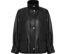 Resim Derimod Fancy Kadın Siyah Devrik Yaka Oversize Deri Mont 25WGD5625U4 