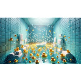 Resim Venspor Renkli Banyo Temalı Ördek ve Baloncuklu Arkaplan 200x150cm Fon Duvar Örtüsü 