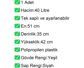 Resim Akdenizpos Tekerlekli Plastik Market Alışveriş El Sepeti 40 Litre Yeşil 1 Adet 
