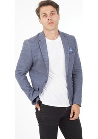 Resim Sposo 5126 Dar Kalıp Yarım Astarlı Mavi Erkek Blazer Ceket Mavi 