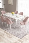 Resim Canisa Ves Serisi 80x132 Mdf Siyah Mermer Yemek Odası Takımı 6 Pembe Sandalye 