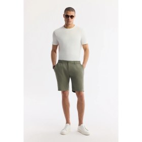 Resim AVVA Erkek Haki Beli Lastikli %100 Keten Relaxed Fit Şort B003732 
