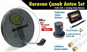 Resim Antenci 40 CM Delikli Karavan Çanak Anten Seti + Analog Uydu Bulucu 