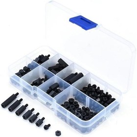 Resim 180 Adet M3 Plastik Distans Vida Somun Seti Siyah Aralıyıcı Stand Off 8 Çeşit Şeffaf Çantada - 