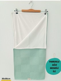 Resim S.kahve Kız Erkek Bebek Battaniyesi Pike %100 Pamuklu Doğal Organik Uyku Çift Taraflı Örtü 86x86cm Yeşil 