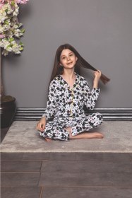 Resim Stil Moda Çoçuk Düğmeli Pamuklu Pijama Takımı 