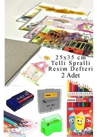 Resim 12 Renk Fatih Kuru Boya 25x35 Cm Telli Spralli Resim Defteri Hamur Silgi Kalemtraş 15 Yaprak Resim Defteri Kuruboya Çok Renkli 