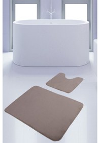 Resim Unicolor Düz Vizon 2'li Banyo Paspası Halısı Seti Kaymaz Deri Tab 