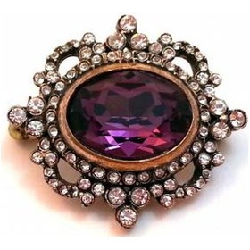 Resim Aşina Gümüş - Swarovski Ametist Elmas Montür Broş Altın 