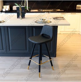 Resim Hira Rasko Gold Renk Kaplama Bar Sandalyesi (SİYAH DERİ 65 CM) 