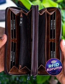 Resim Garbalia Orleans Vintage Deri Kahverengi Telefon Bölmeli El Çantası Cüzdan Kartlık 