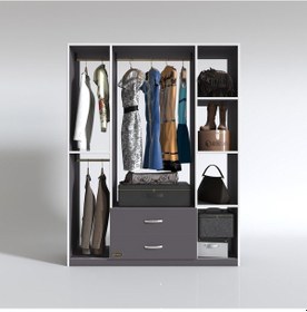 Resim Kenzlife giysi dolabı orhan 175*120*40 gri gardırop 2 çekmeceli 