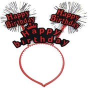 Resim Happy Birthday Yazılı Püsküllü Neon Kırmızı Renk Doğum Günü Tacı 