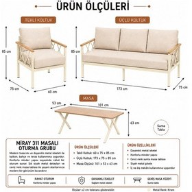 Resim Miray Krem Metal 311 Masalı Kahverengi Balkon Bahçe Oturma Grubu Minderli Metal Bahçe Mobilyası Takımı 