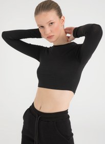 Resim SHEISMONO Cotton Yuvarlak Yaka Kısa Bluz Siyah 