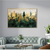 Resim Yağlı Boya Dokulu Tablo Yeşil Soyut Manzara Altın Çerçeveli U01014-178854 