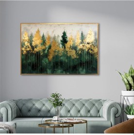 Resim Yağlı Boya Dokulu Tablo Yeşil Soyut Manzara Altın Çerçeveli U01014-178854 