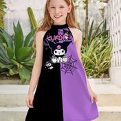 Resim Sanrio Hello Kitty Kuromi 3D Baskılı Kız Elbisesi - Mor ve Siyah Karikatür Karakter Parti Elbisesi ile Ürkütücü Örümcek Ağı Tasarımı, Makinede Yıkanabilir Tüm Sezonlar için Rahat Kıyafet Gençler İçin, Oynak Çocuk Giysileri | Dayanıklı Çocuk Giyim, Kızlar İçin Hello Kitty Kıyafetleri, Sanrio 