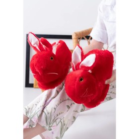 Resim Slipcat Tavşan Figürlü Kırmızı Peluş Panduf Ev Pandufu Unisex 