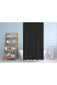 Resim Zethome Banyo Perdesi 2x120x200 Çift Kanat Siyah Duş Perdesi Halka Hediyeli 0010 