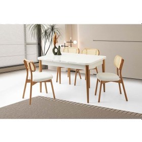 Resim Kar Beyazı Mobilgen Paris Sandalye 130+37 Kelebek Kütük Hg Açılabilir Masa Takımı Ahşap - Beyaz 