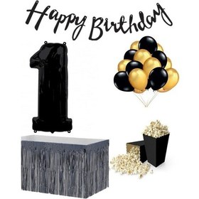 Resim 1 Yaş Siyah Balon Rakam Folyo Banner Mısır Kutusu Masa Eteği Do 