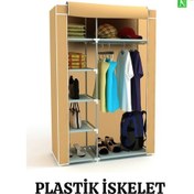 Resim Beyazpazar Bez Dolap Plastik İskelet Tek Yandan Raflı Gardırop Plastik Bej 