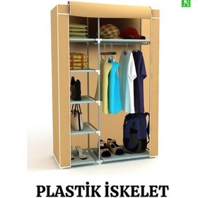 Resim Beyazpazar Bez Dolap Plastik İskelet Tek Yandan Raflı Gardırop Plastik Bej 