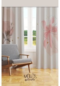 Resim Flower Art 2 Desenli Süet Oturma Odası Salon Fon Perde Baskılı Ekstrafor Büzgü 2 Kanat Prd-1031 Çok Renkli 