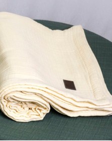 Resim 4 Katlı Müslin Yatak Örtüsü - Battaniye Pike %100 Organik Pamuk Dört Mevsim Yumuşak Tek Kişilik Açık Krem 