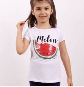 Resim Toontoy Kids Toontoy Kız Çocuk Melon Baskılı Karpuz Nakışlı Tişört Beyaz 