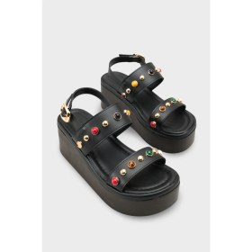 Resim Capone Outfitters Jennie Dolgu Topuklu Renkli Taşlı Çift Bantlı Kadın Sandalet 