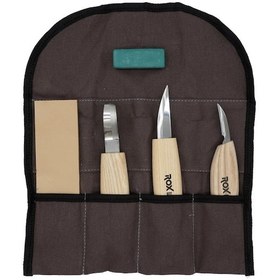 Resim Rox Wood Ahşap Kaşık Kuksa Oyma Bıçağı Seti 5 Parça Bez Çantalı 