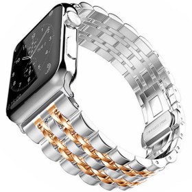 Resim Apple Watch 42mm Uyumlu Kordon Metal Şerit Tasarımlı Luxury Paslanmaz KRD-14 Kayış Rose Gold 