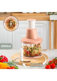 Resim Porsima 232-1 Basmalı Pratik El Rondosu 3 Bıçaklı Blender Doğrayıcı 1000ml Pembe Pembe 