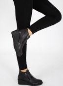 Resim CassidoShoes Cassıdoshoes Siyah Deri Fermuarlı Dolgu Topuk Bot 002-1056 
