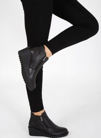 Resim CassidoShoes Cassıdoshoes Siyah Deri Fermuarlı Dolgu Topuk Bot 002-1056 