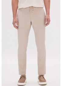 Resim AC&Co / Altınyıldız Classics Erkek Bej Slim Fit Dar Kesim Beli Bağlamalı Yan Cep Gofre Desenli Pantolon Bej 