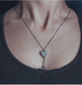 Resim Arjek Silver Asansörlü Kalp 925 Ayar Zirkon Taşlı Gümüş Beyaz Altın Kaplama Kolye 