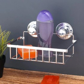Resim Evistro Vakumlu Banyo Duvar Rafı Şampuanlık Krom 