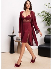 Resim Pierre Cardin Bordo 6'lı Modal Gecelik Sabahlık Çeyiz Seti 5000 Bordo 