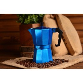 Resim PremiumPort Mavi Alüminyum Piccolo Moka Pot 6 Fincan, Şıklık ve Fonksiyonellik 