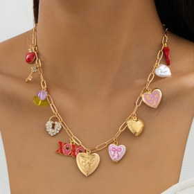Resim 1 adet Boho-Chic Seramik Kalp ve Meyve Kolye Kadınlar için - Altın Ton Zincir ile Emaye Şanslar, Günlük Giyim, Hediyeler ve Partiler için Mükemmel, Her Gün Takı|Bohem Tarzı|Dayanıklı Zincir, Meyve Kolye 