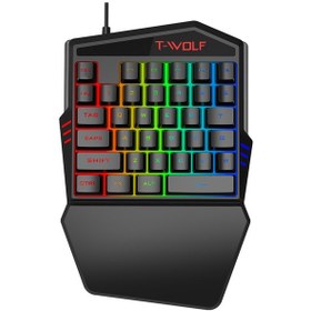 Resim T-Wolf T19 Ergonomik Bilek Destekli Tek El 35 Tuşlu Oyun Klavyesi 