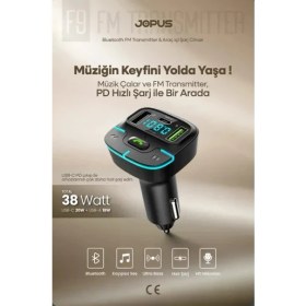 Resim Jops F9 Araç Fm Transmitter 5.3 Bluetooth Araç Kiti 18W Hızlı Şarjlı Çakmaklık Girişli Müzik Çalar ve Telefon Görüşmesi 