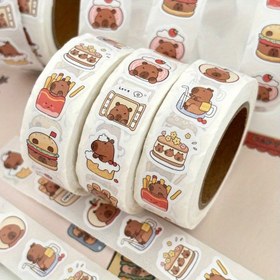 Resim 500 Adet Kapibara Sticker Rulosu - PVC, yapışkanlı sevimli hayvan temalı desenlerle scrapbooking, kaykay ve gitar için ideal DIY projeleri ve hediye seçeneği 