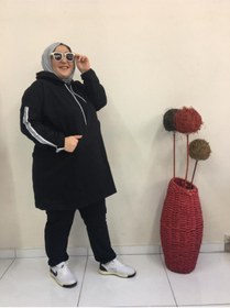 Resim MODAALFABE Büyük Beden Tesettür Salaş Kesim Eşofman Takımı Siyah 