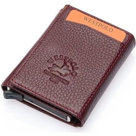 Resim Westpolo Hakiki Deri Unisex Mekanizmalı Cüzdan 8 Kartlık - Bordo Bodro 